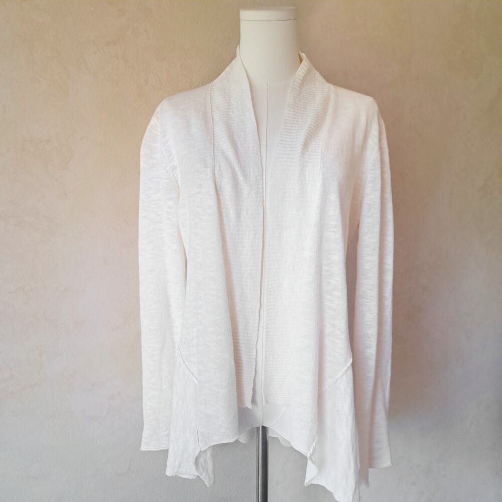 EILEEN FISHER Ivory Linen Cotton Cardigan Sweater XS Open Front Shawl Collar